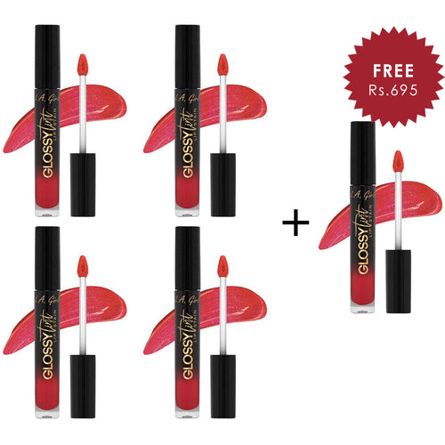 L.A.Girl Glossy Tint Lip Stain-Sheer Bliss 4pc Set + 1 Full Size Product Worth 25% Value Free