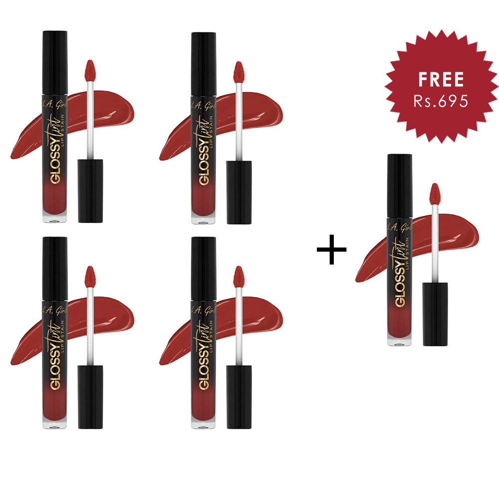 L.A.Girl Glossy Tint Lip Stain-Adored  4pc Set + 1 Full Size Product Worth 25% Value Free