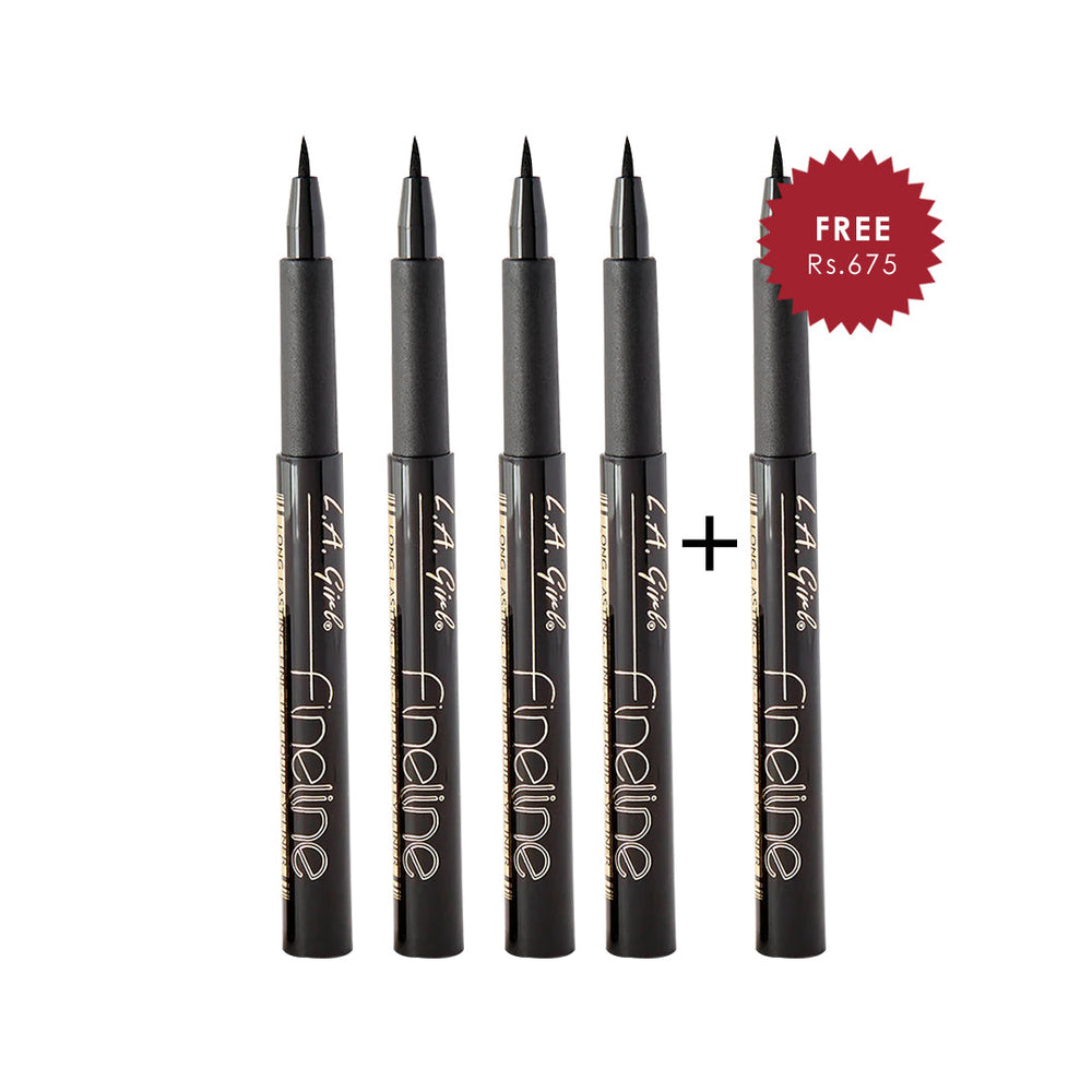 L.A. Girl Fineline Liquid Eyeliner-Black 4Pc Set + 1 Full Size Product Worth 25% Value Free