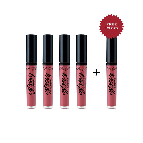 L.A. Girl  Glossy Plumping Lipgloss-Pink Up 4Pc Set + 1 Full Size Product Worth 25% Value Free