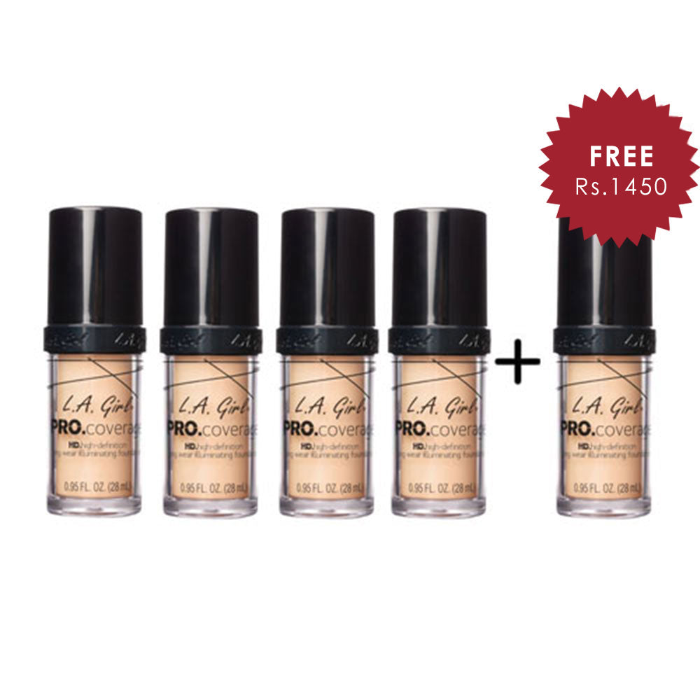 L.A. Girl Pro Coverage Illuminating HD Foundation- Porcelain 4pc Set + 1 Full Size Product Worth 25% Value Free