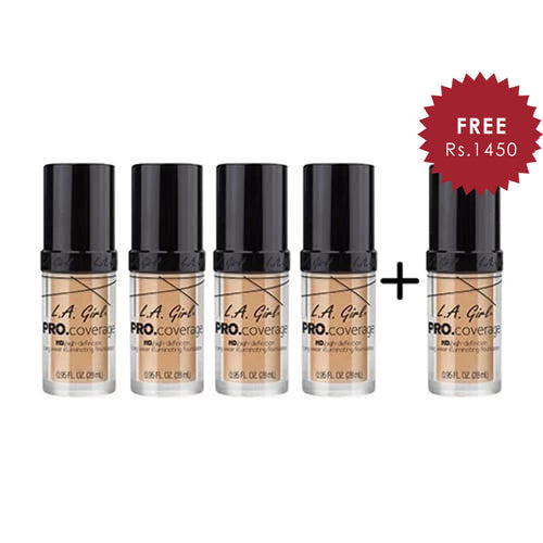 L.A. Girl Pro Coverage Illuminating HD Foundation- Natural 4pc Set + 1 Full Size Product Worth 25% Value Free