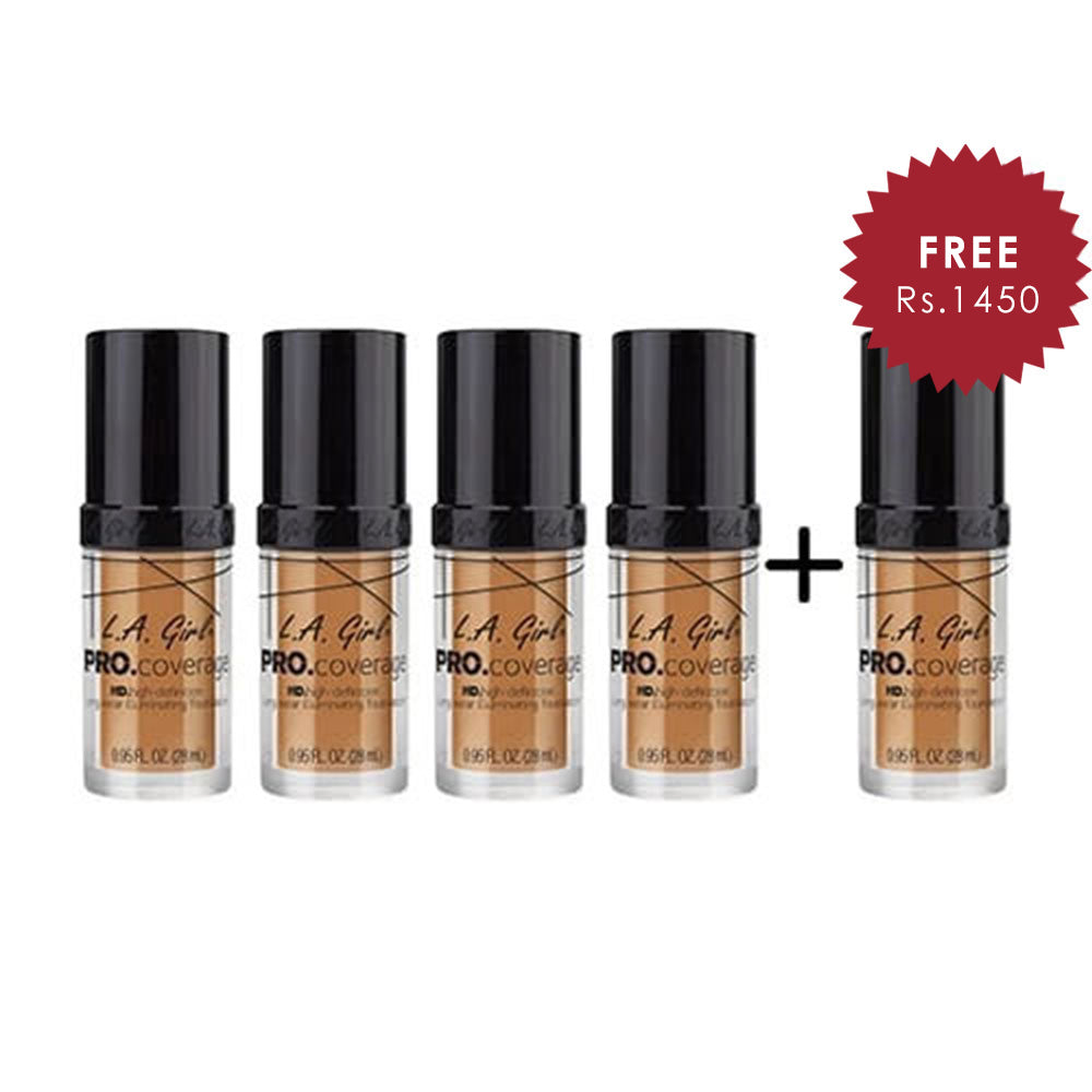 L.A. Girl Pro Coverage Illuminating HD Foundation- Warm Beige 4pc Set + 1 Full Size Product Worth 25% Value Free