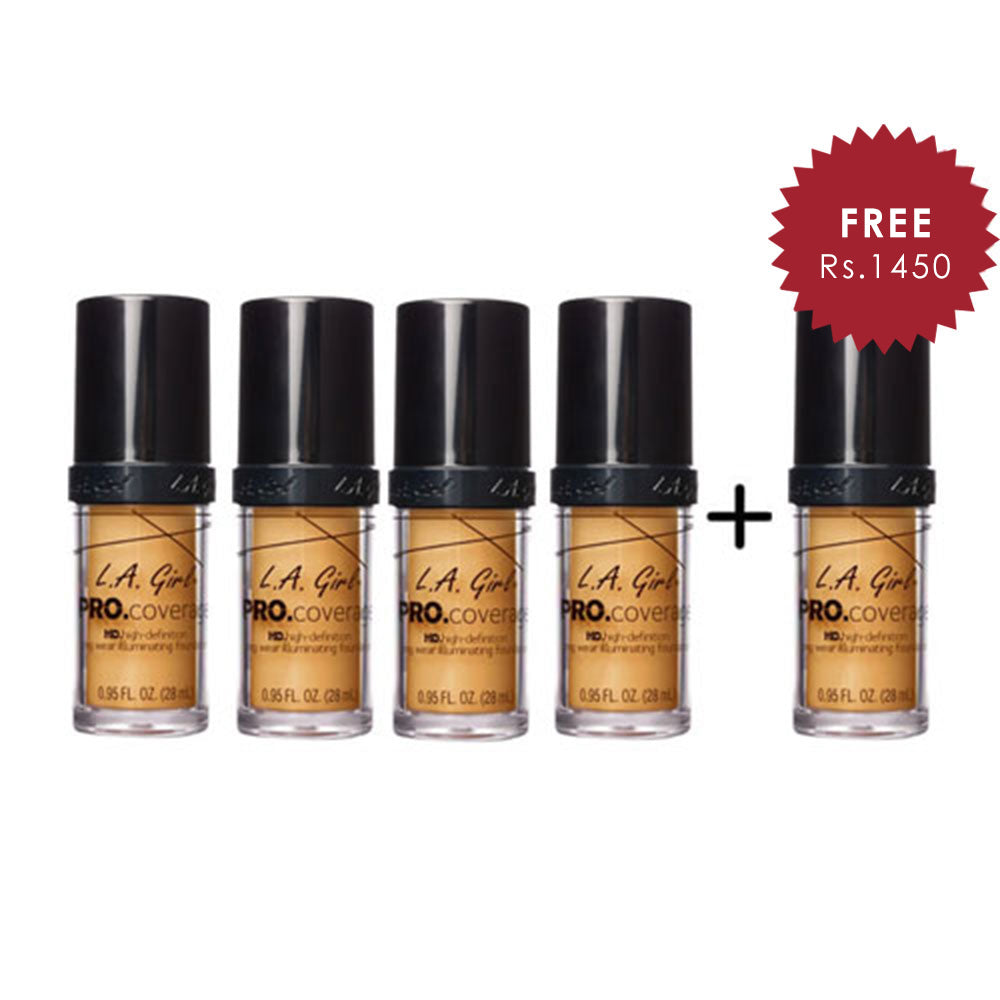 L.A. Girl Pro Coverage Illuminating HD Foundation- Tan 4pc Set + 1 Full Size Product Worth 25% Value Free