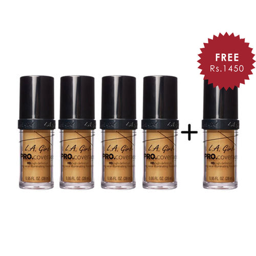 L.A. Girl Pro Coverage Illuminating HD Foundation- Bronze 4pc Set + 1 Full Size Product Worth 25% Value Free