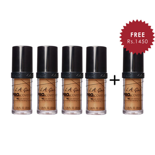 L.A. Girl Pro Coverage Illuminating HD Foundation- Warm Caramel 4pc Set + 1 Full Size Product Worth 25% Value Free