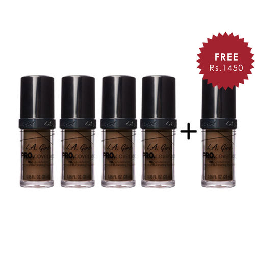 L.A. Girl Pro Coverage Illuminating HD Foundation- Dark Chocolate 4pc Set + 1 Full Size Product Worth 25% Value Free