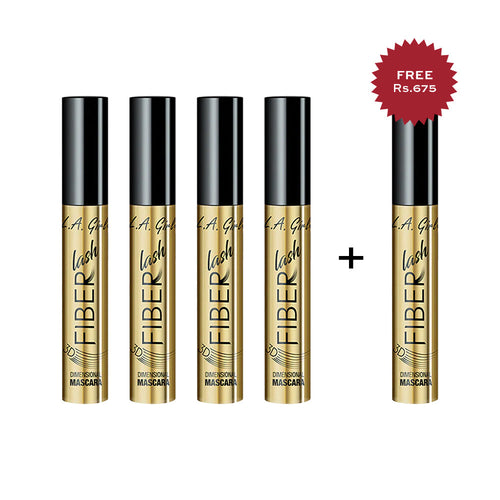 L.A. Girl  Fiber Lash Mascara- Intense Black 4Pc Set + 1 Full Size Product Worth 25% Value Free