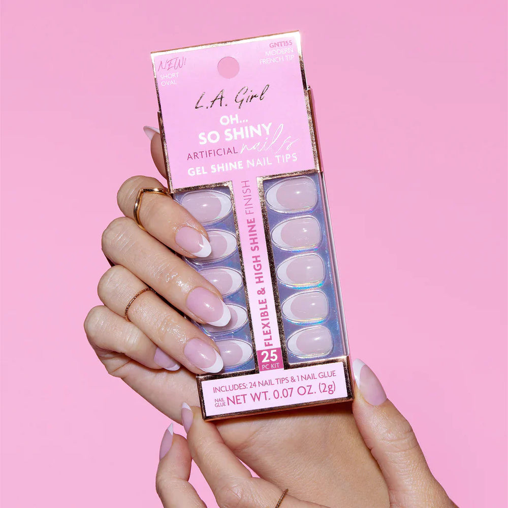 L.A.Girl Oh So Shiny Artificial Nail Tips-Modern French Tip -25Pc Kit 4pc Set + 1 Full Size Product Worth 25% Value Free