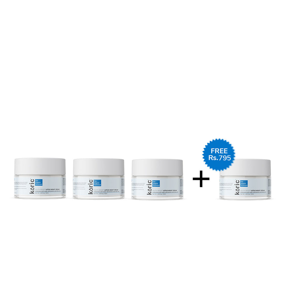 Koric Hydration & Anti-Aging Youth Boost Lotus Night Cream 3pc Set + 1 Full Size Product Worth Rs 795 Free