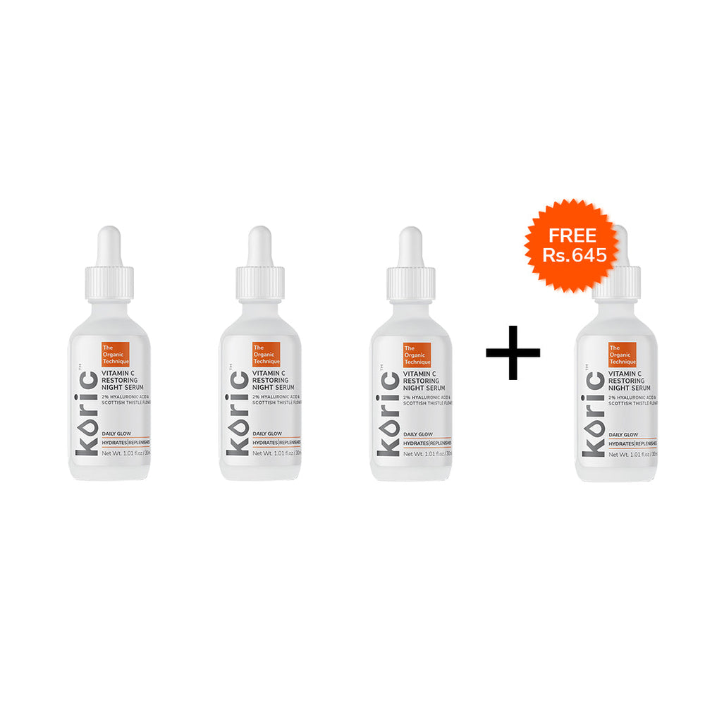 Koric Daily Glow Vitamin C Restoring Night Serum 3pc Set + 1 Full Size Product Worth Rs 645 Free