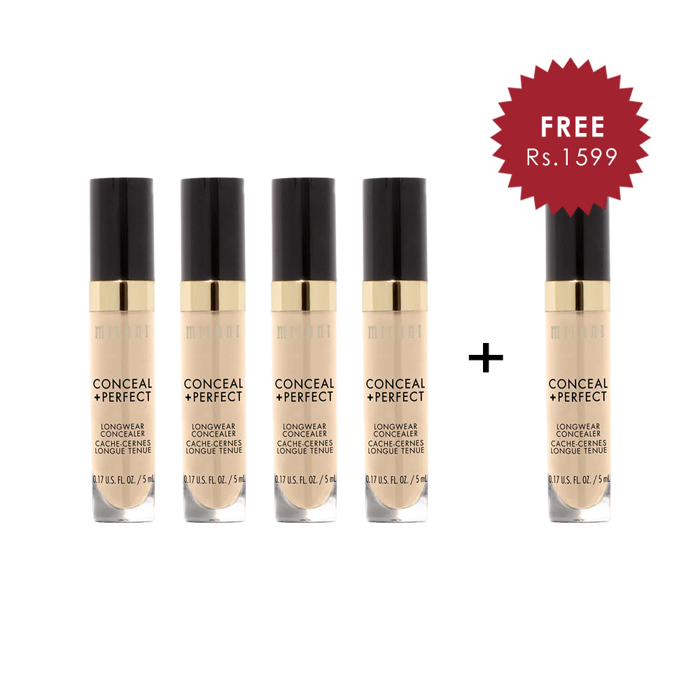 Milani Conceal + Perfect Long Wear Concealer Light Nude  4pc Set + 1 Full Size Product Worth 25% Value Free