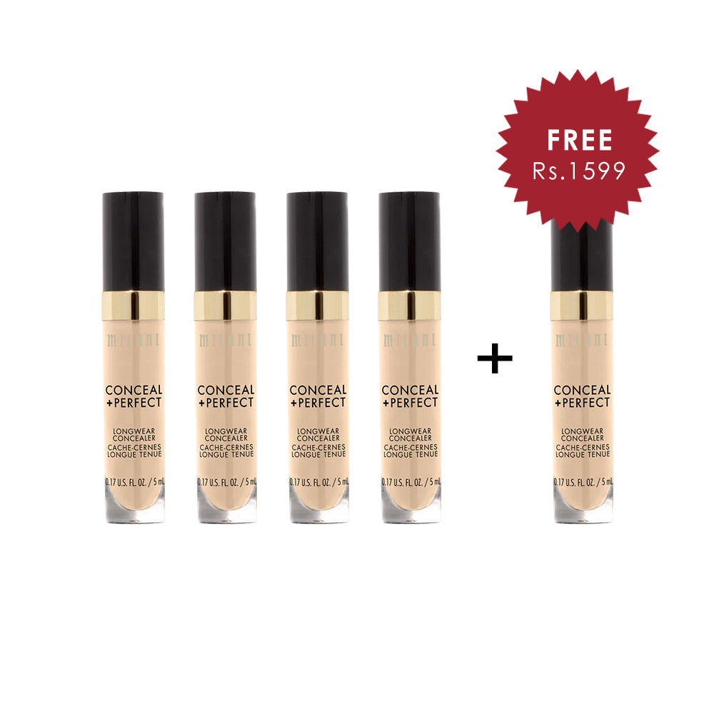 Milani Conceal + Perfect Long Wear Concealer -Light Vanill 4pc Set + 1 Full Size Product Worth 25% Value Free