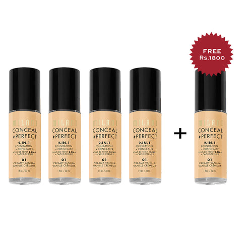 Milani Conceal + Perfect 2-in-1 Foundation + Concealer - Creamy Vanilla 4pc Set + 1 Full Size Product Worth 25% Value Free