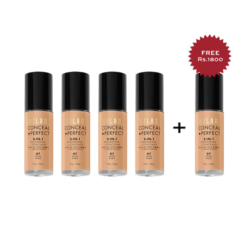 Milani Conceal + Perfect 2-in-1 Foundation + Concealer- Sand 4pc Set + 1 Full Size Product Worth 25% Value Free