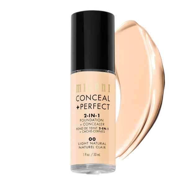 Milani Conceal + Perfect 2-in-1 Foundation + Concealer - Light Natural 4pc Set + 1 Full Size Product Worth 25% Value Free