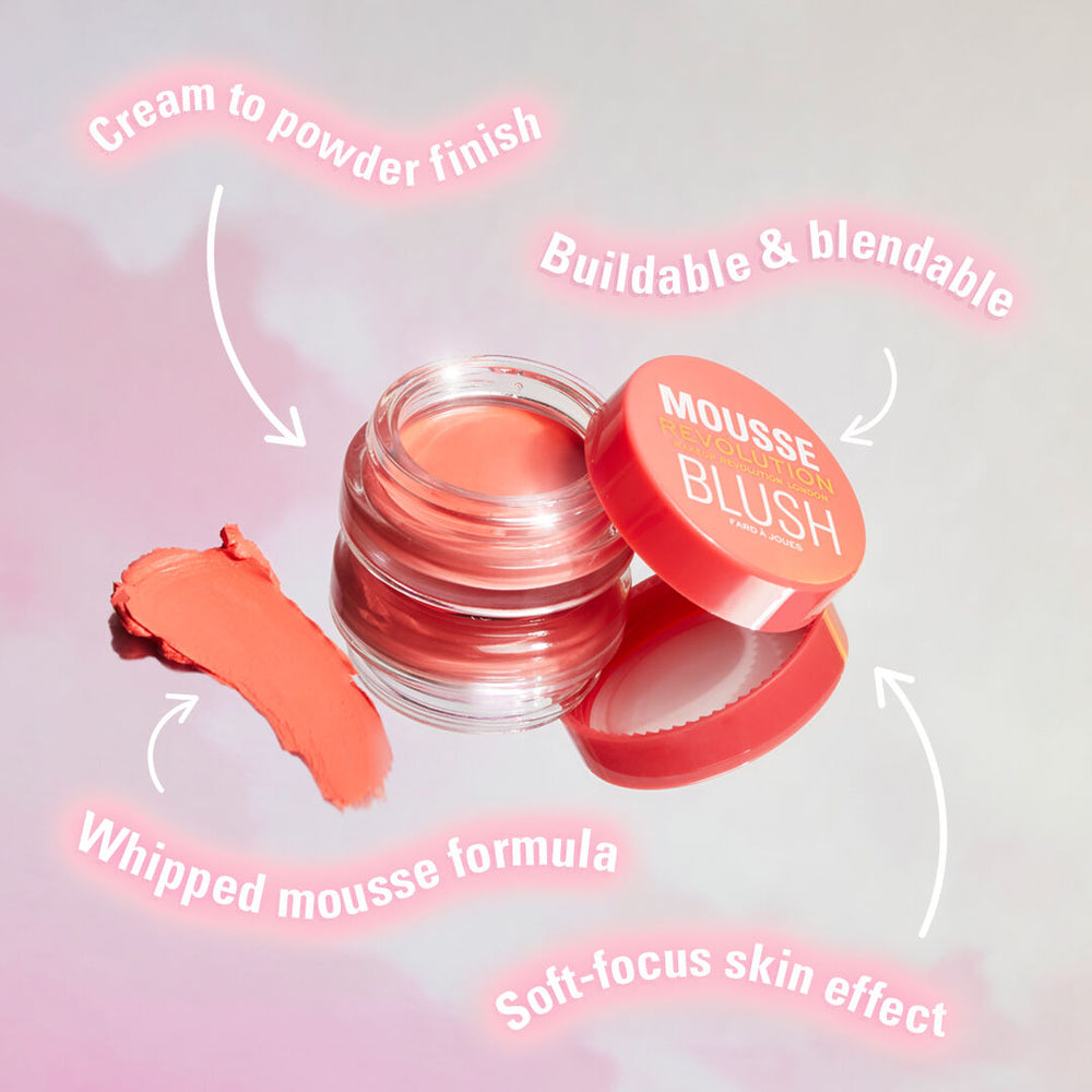 Makeup Revolution Mousse Blusher Grapefruit Coral 4pc Set + 1 Full Size Product Worth 25% Value Free