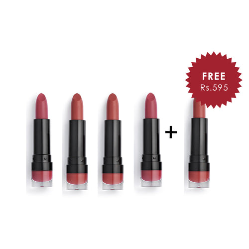 Makeup Revolution Matte Lipstick - Fling 125 4Pcs Set + 1 Full Size Product Worth 25% Value Free