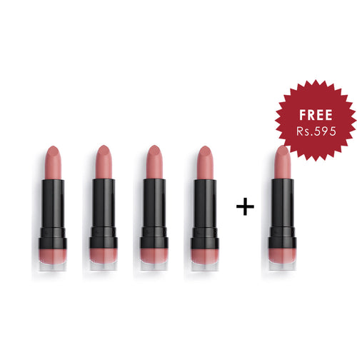 Makeup Revolution Heart Race 113 Matte Lipstick 4Pcs Set + 1 Full Size Product Worth 25% Value Free