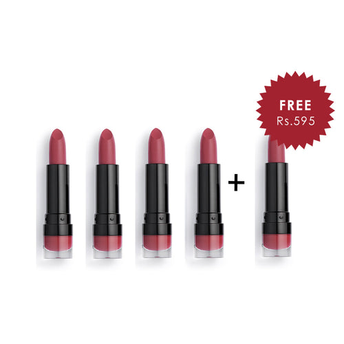 Makeup Revolution Matte Lipstick - Rose 118 4Pcs Set + 1 Full Size Product Worth 25% Value Free