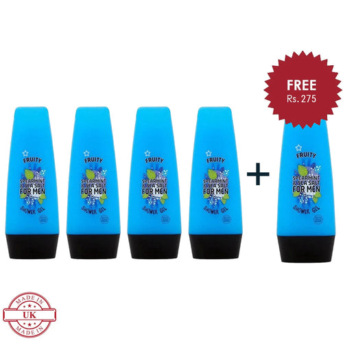 Superdrug Fruity Mens Spearmint and Sea Salt For Men Shower Gel 4Pcs Set + 1 Full Size Product Worth 25% Value Free