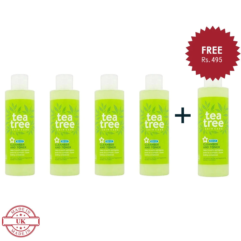 Superdrug Tea Tree Cleanser Toner 200ml 4Pcs Set + 1 Full Size Product Worth 25% Value Free