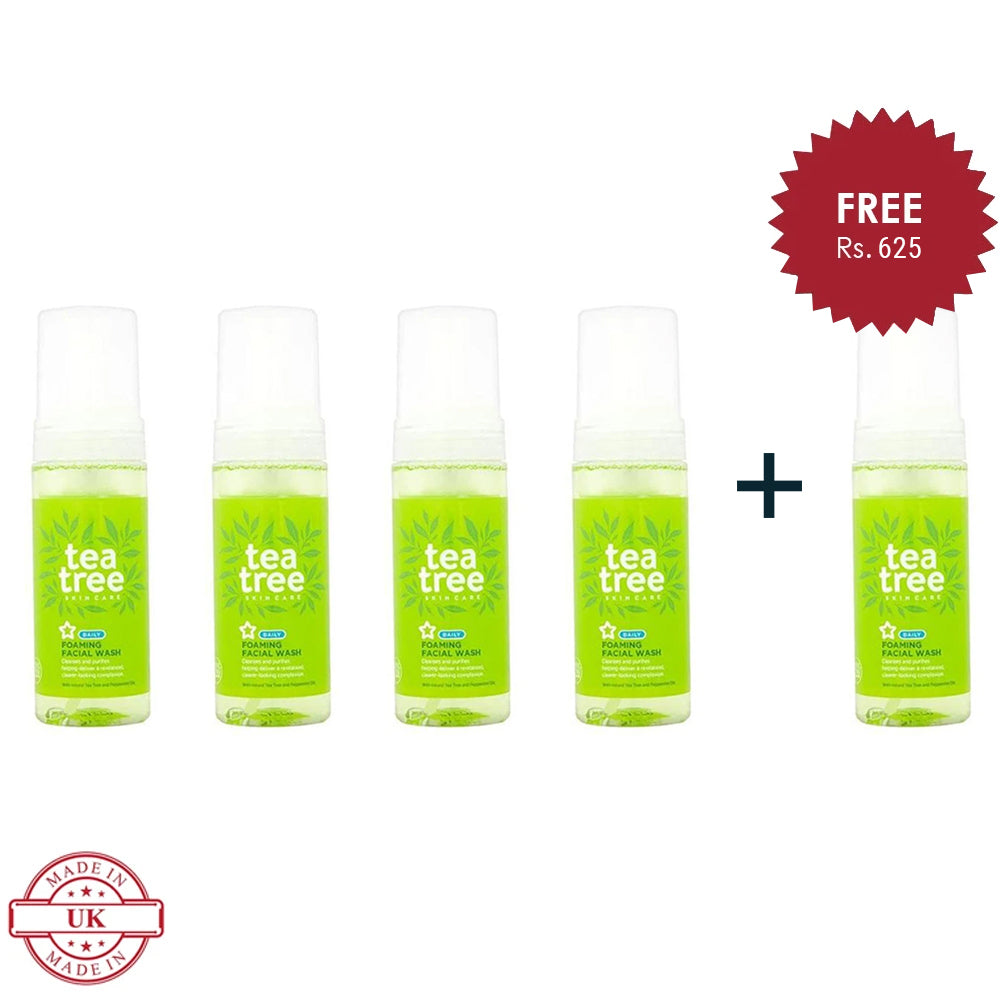 Superdrug Tea Tree Foaming Face Wash 150ml 4Pcs Set + 1 Full Size Product Worth 25% Value Free