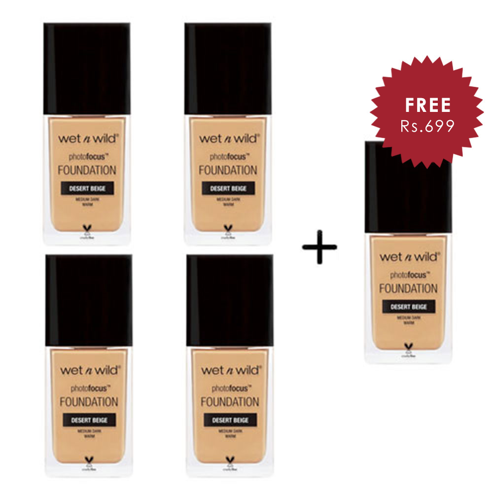 Wet N Wild Photo Focus Foundation - Desert Beige 4pc Set + 1 Full Size Product Worth 25% Value Free