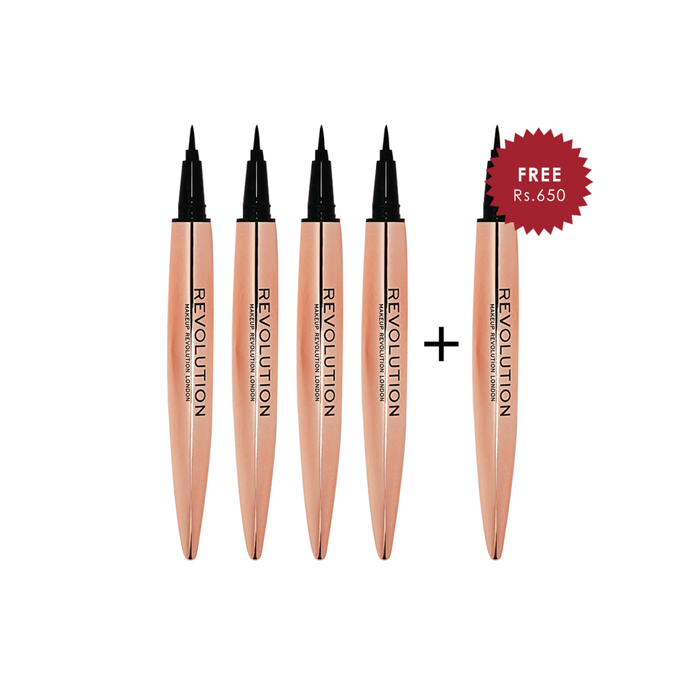 Makeup Revolution Renaissance Flick Eyeliner Black 4pc Set + 1 Full Size Product Worth 25% Value Free