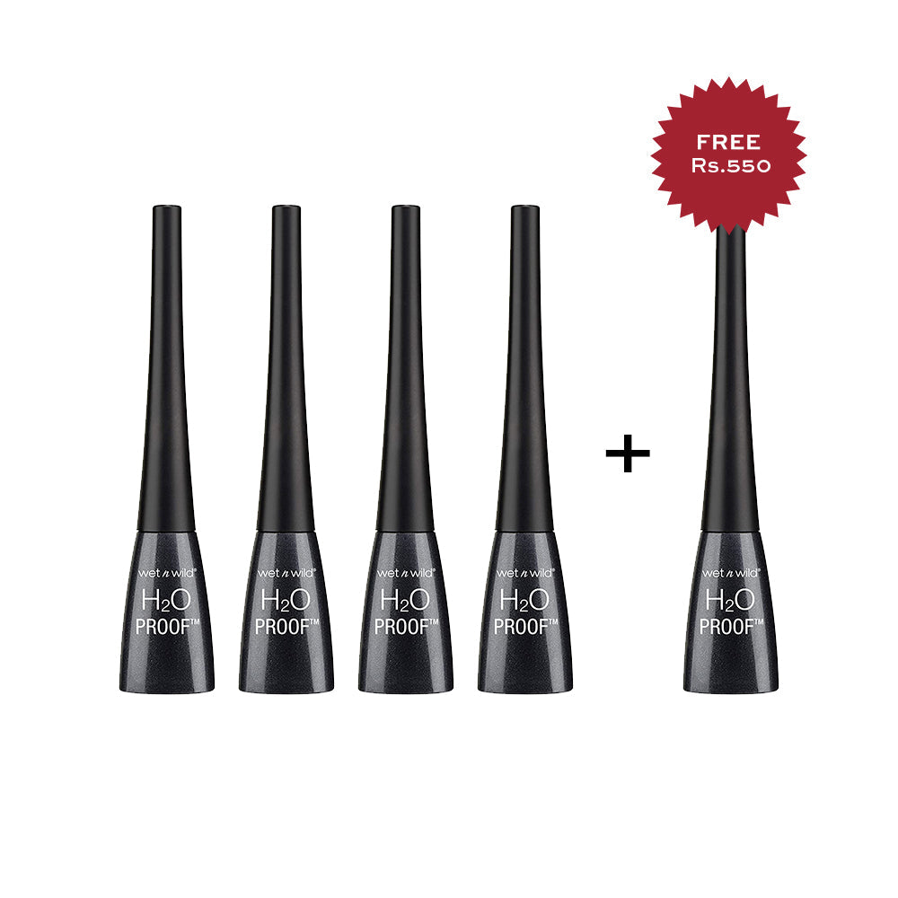 Wet N Wild H2O Proof Liquid Eye Liner - Black 4pc Set + 1 Full Size Product Worth 25% Value Free