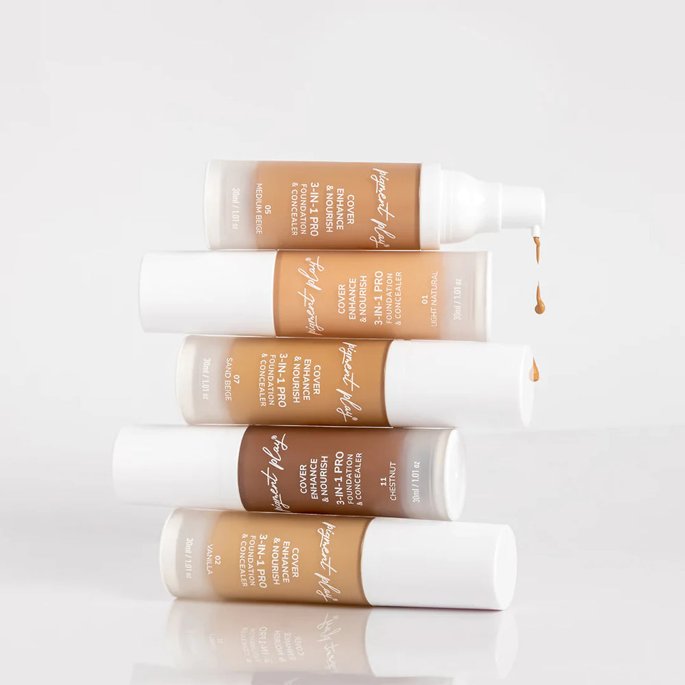 Pigment Play 3-In-1 Foundation & Concealer: Cover + Enhance + Nourish - 11 Chestnut 4pc Set + 1 Full Size Product Worth 25% Value Free