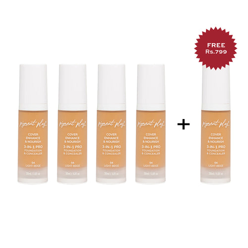 Pigment Play 3-In-1 Foundation & Concealer: Cover + Enhance + Nourish - 04 Light Beige 4pc Set + 1 Full Size Product Worth 25% Value Free