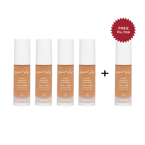 Pigment Play 3-In-1 Foundation & Concealer: Cover + Enhance + Nourish - 08 Sand 4pc Set + 1 Full Size Product Worth 25% Value Free