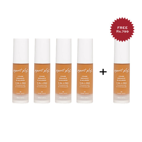 Pigment Play 3-In-1 Foundation & Concealer: Cover + Enhance + Nourish - 10 Dark Gold  4pc Set + 1 Full Size Product Worth 25% Value Free