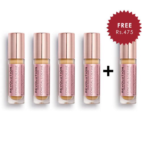 Makeup Revolution Conceal And Define Concealer C9.5 4pc Set + 1 Full Size Product Worth 25% Value Free