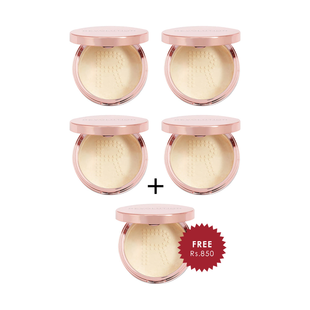 Makeup Revolution Conceal & Fix Setting Powder Light Yellow 4pc Set + 1 Full Size Product Worth 25% Value Free