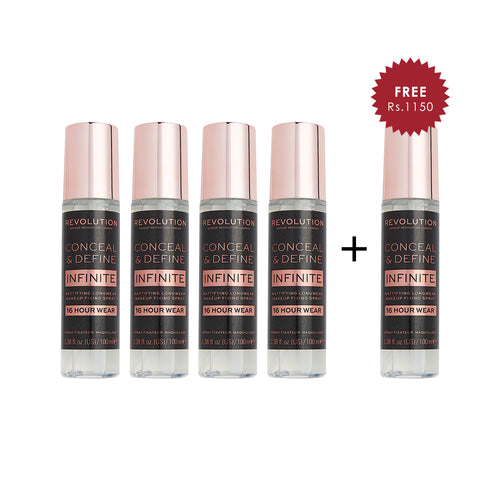 Makeup Revolution Infinite Fixing Spray 4pc Set + 1 Full Size Product Worth 25% Value Free