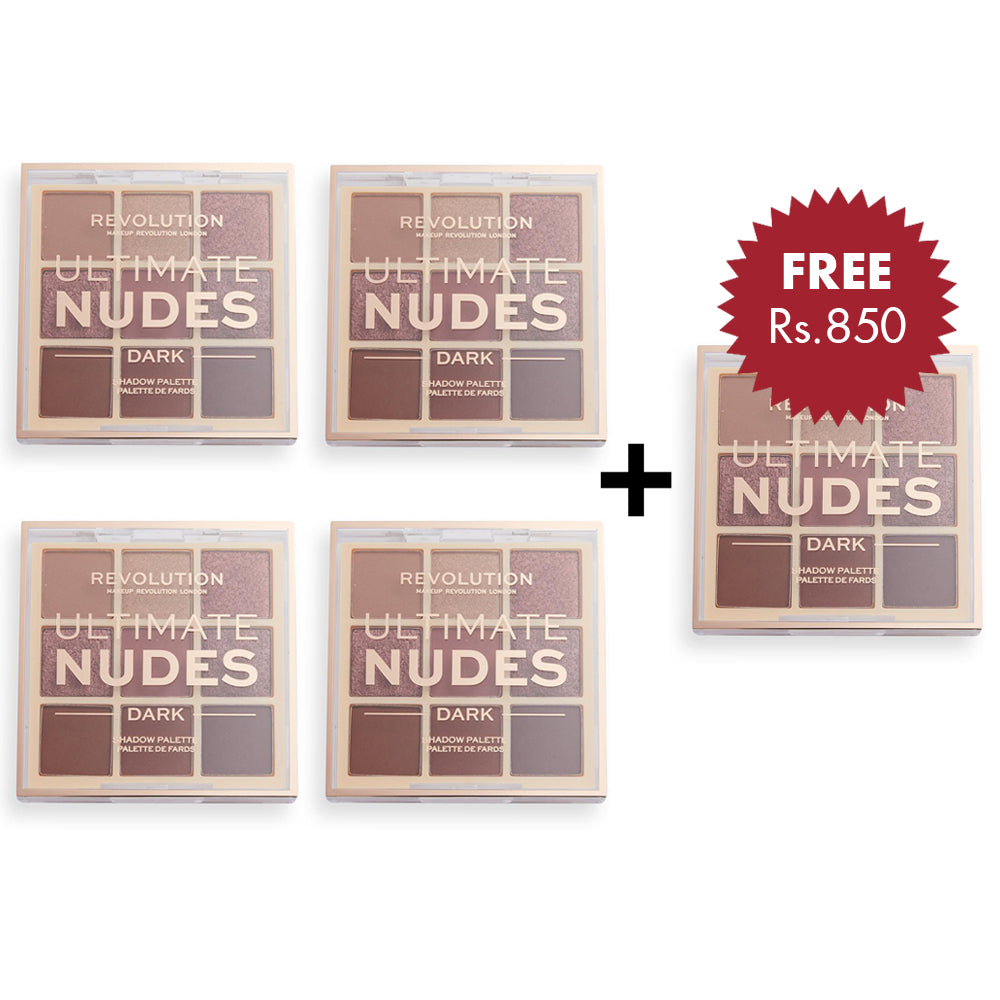 Makeup Revolution Ultimate Nudes Eyeshadow Palette - Dark 4pc Set + 1 Full Size Product Worth 25% Value Free