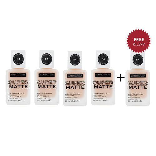Relove by Revolution Supermatte Foundation F4 4pc Set + 1 Full Size Product Worth 25% Value Free