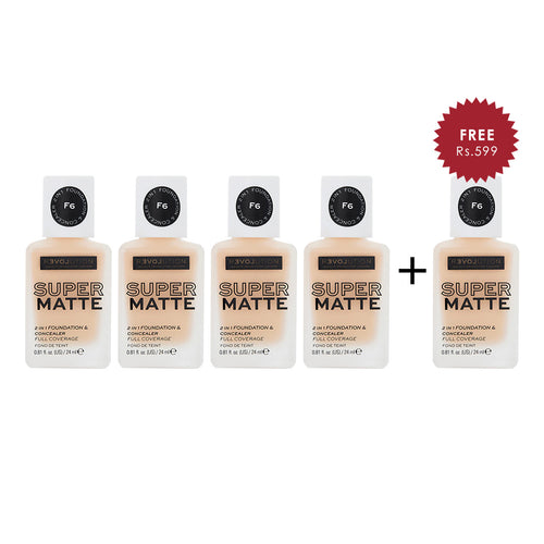 Relove by Revolution Supermatte Foundation F6 4pc Set + 1 Full Size Product Worth 25% Value Free