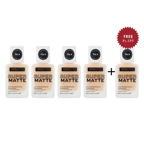 Relove by Revolution Supermatte Foundation F8.5 4pc Set + 1 Full Size Product Worth 25% Value Free