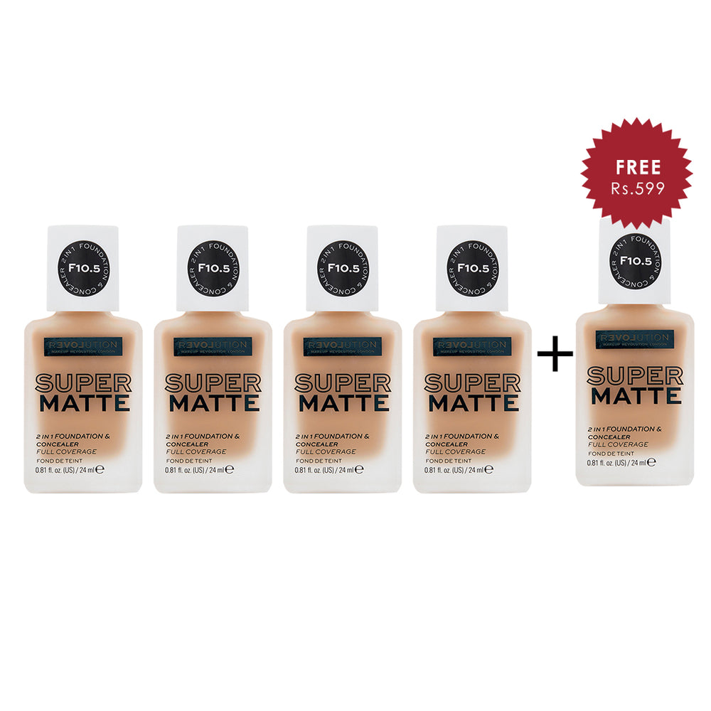 Relove by Revolution Supermatte Foundation F10.5 4pc Set + 1 Full Size Product Worth 25% Value Free