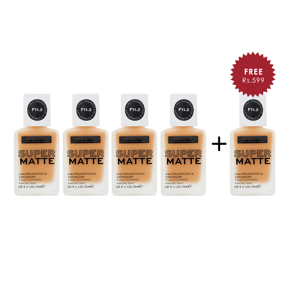 Relove by Revolution Supermatte Foundation F11.2 4pc Set + 1 Full Size Product Worth 25% Value Free