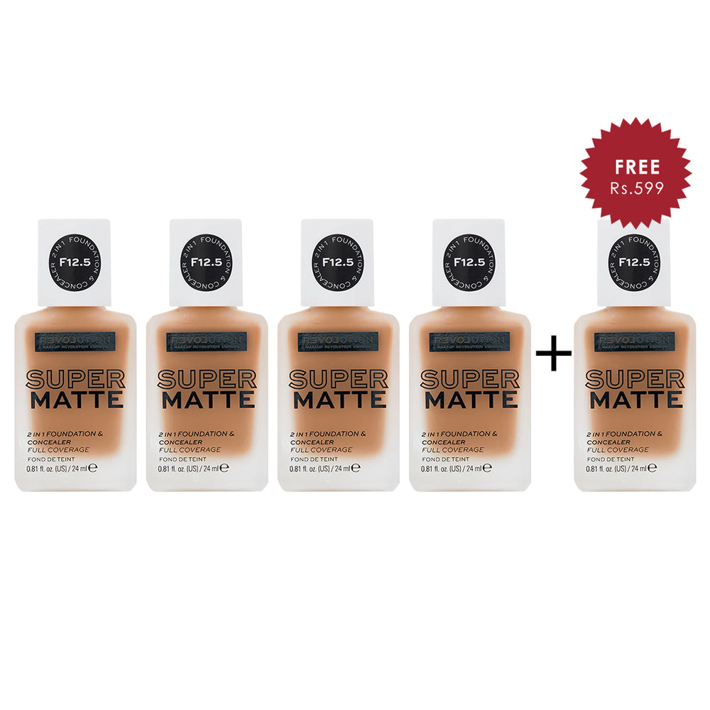 Relove by Revolution Supermatte Foundation F12.5 4pc Set + 1 Full Size Product Worth 25% Value Free