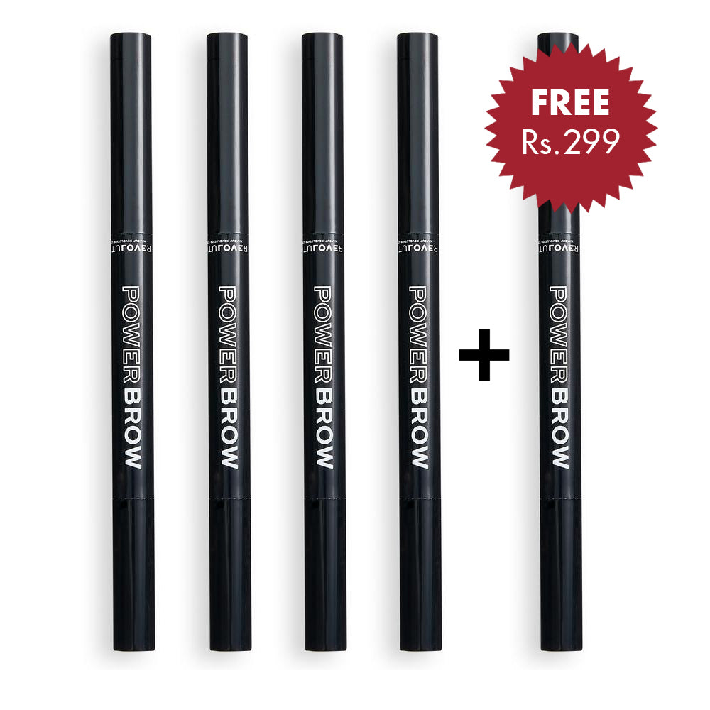 Revolution Relove Power Brow Pencil Dark Brown 4pc Set + 1 Full Size Product Worth 25% Value Free