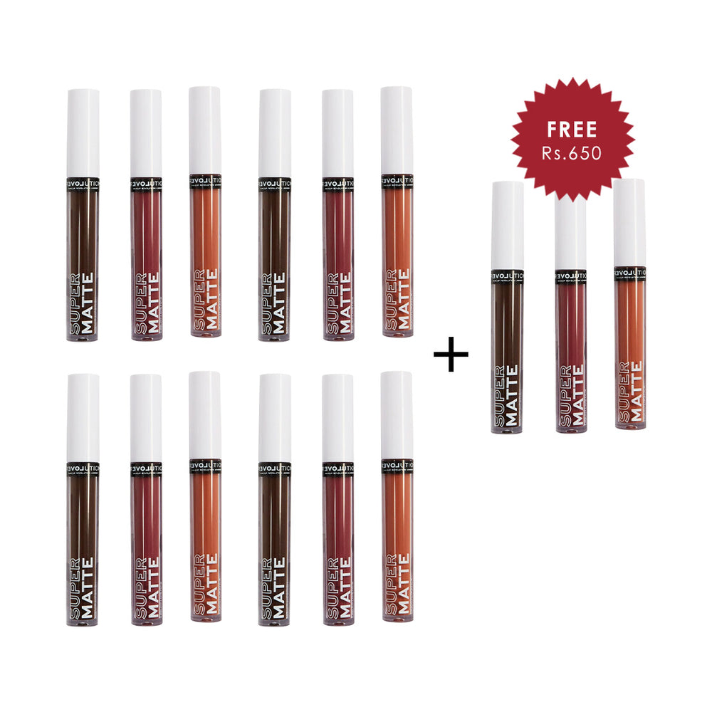 Revolution Relove Supermatte Liquid Lip Set Wonder 4pc Set + 1 Full Size Product Worth 25% Value Free