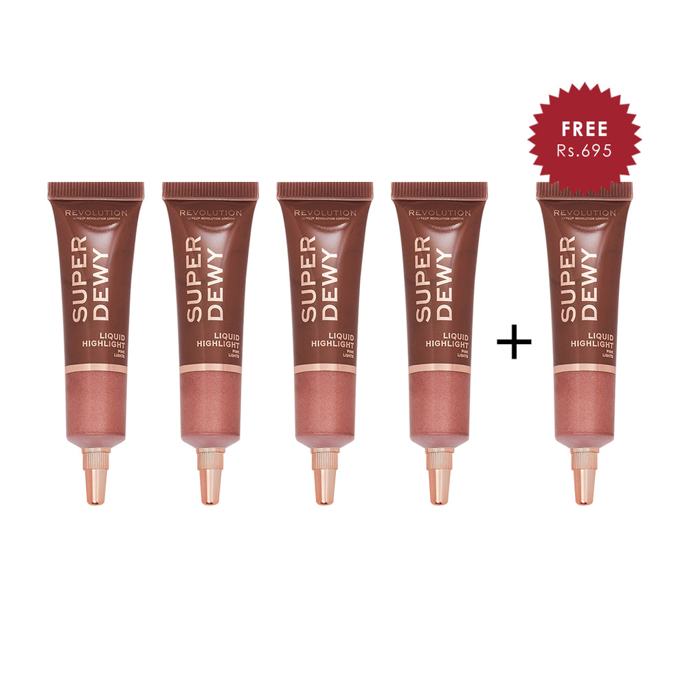 Revolution Superdewy Liquid Highlighter Pink Lights 4pc Set + 1 Full Size Product Worth 25% Value Free