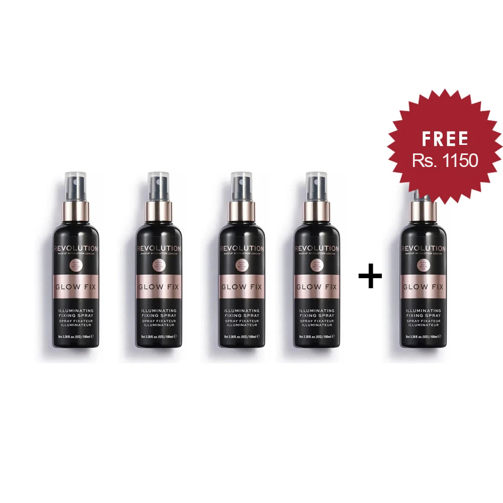 Makeup Revolution Glow fix Illuminating Fixing Spray 4Pcs Set + 1 Full Size Product Worth 25% Value Free