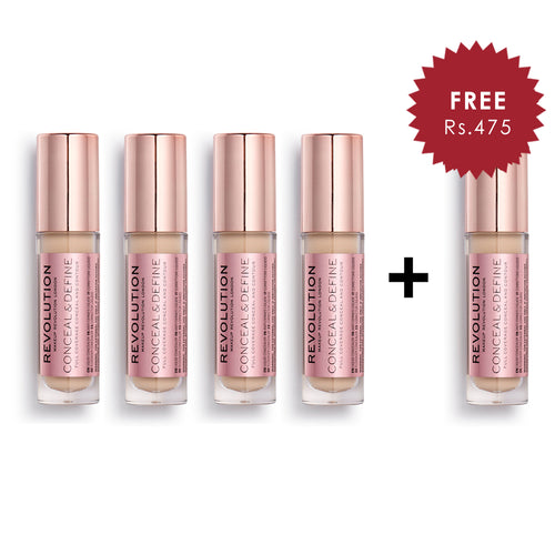 Makeup Revolution Conceal and Define Concealer - C2 4pc Set + 1 Full Size Product Worth 25% Value Free