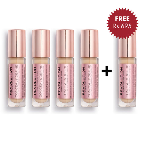 Makeup Revolution Conceal and Define Concealer - C6 4pc Set + 1 Full Size Product Worth 25% Value Free